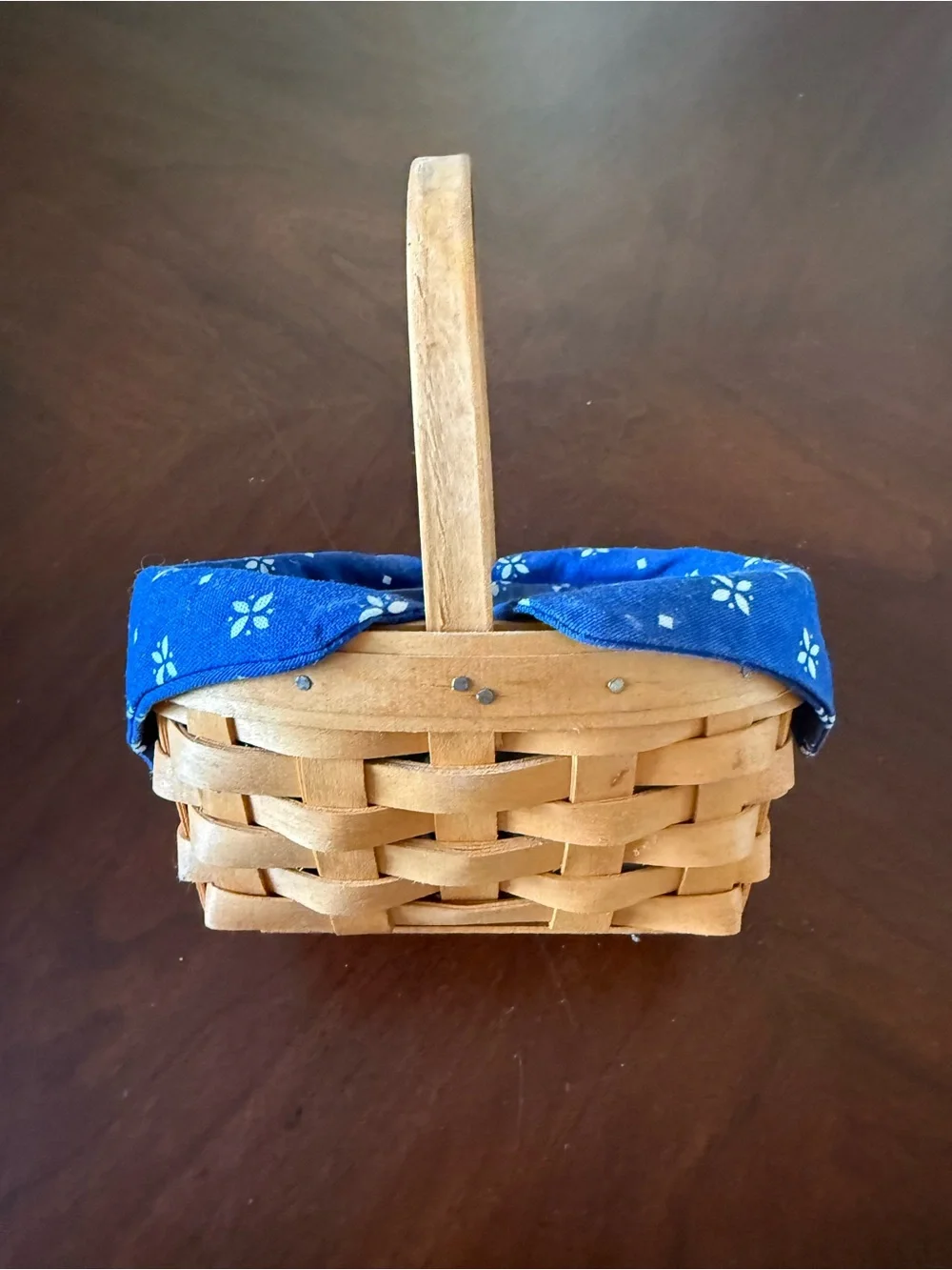 Longaberger Woven Basket with Blue Trim and Plastic Lining